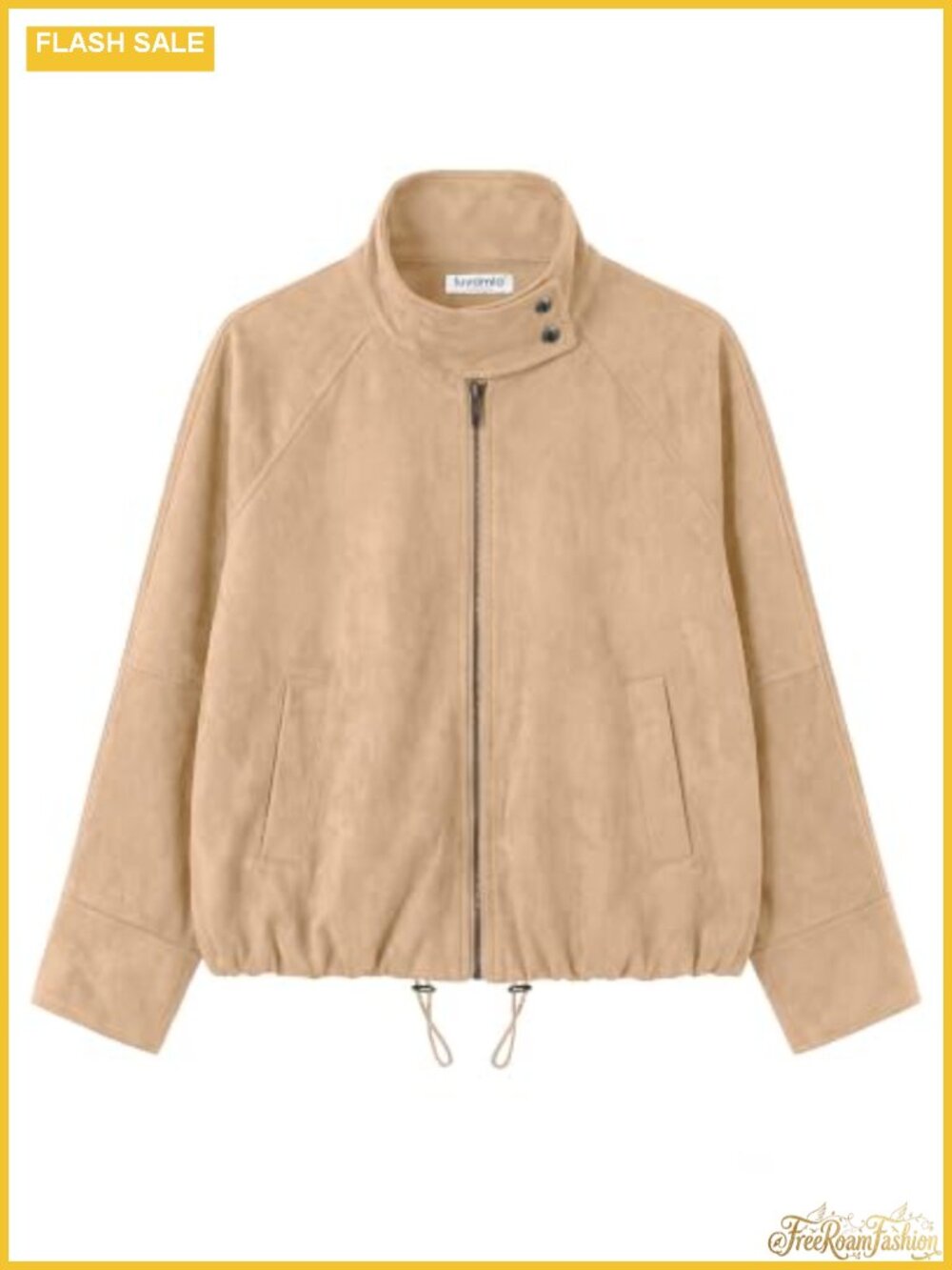 Faux Suede Cropped Jacket Funnel Neck Zip Up Bomber